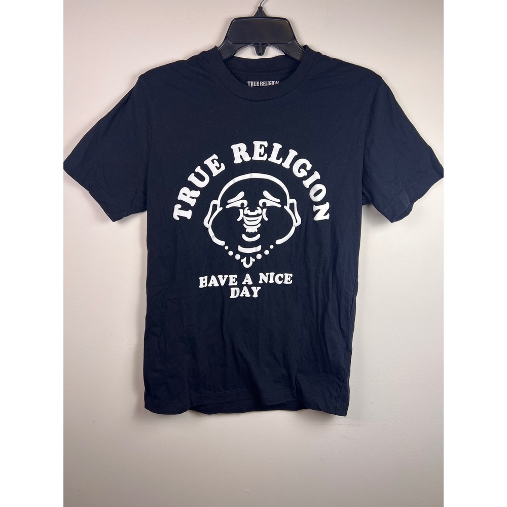 True Religion Graphic T Shirt Black Buddha Have a Nice Day Short Sleeve Sz Sm